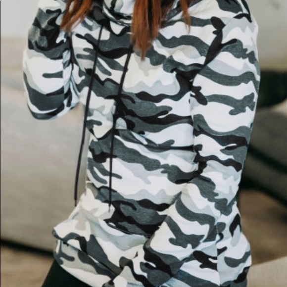 WHITE CAMO COWL NECK SWEATSHIRT - Picture 6 of 8